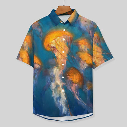 Men's Oil Painting Art Jellyfish Print Vacation Hawaiian Shirt 2305106502