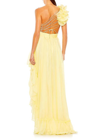 Solid Color One-Shoulder Wood Ear Trim One-Piece Swimsuit