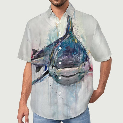 Men's Shark Painted Art Print Vacation Hawaiian Shirt 2305106301