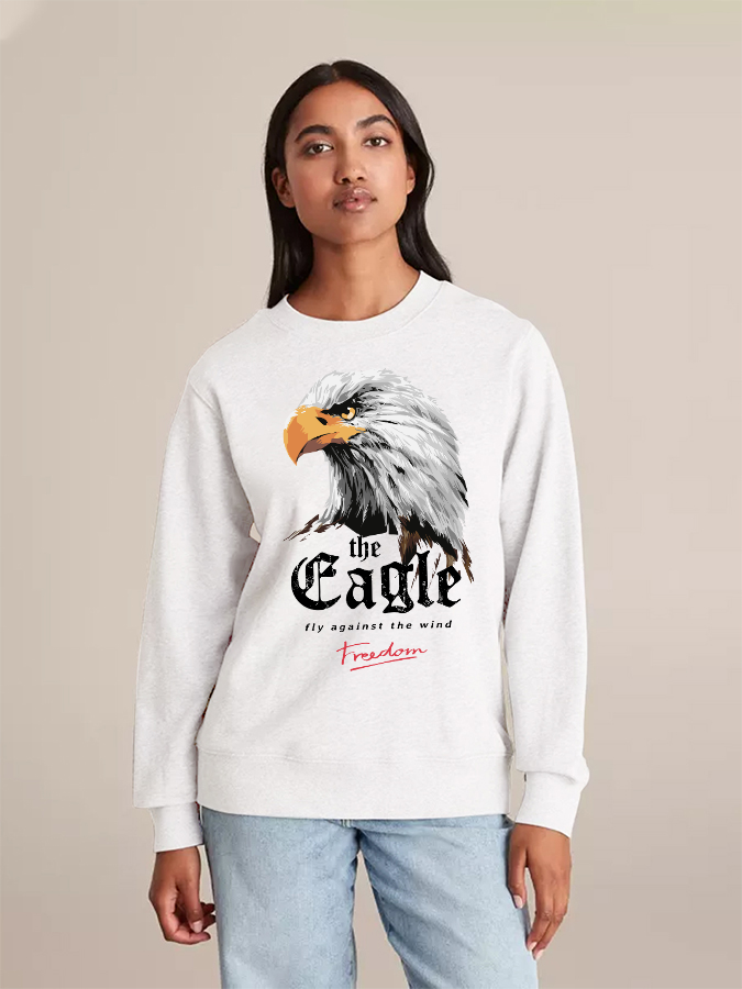 Unisex Round Neck Casual Eagle Printed Long Sleeve Sweatshirt
