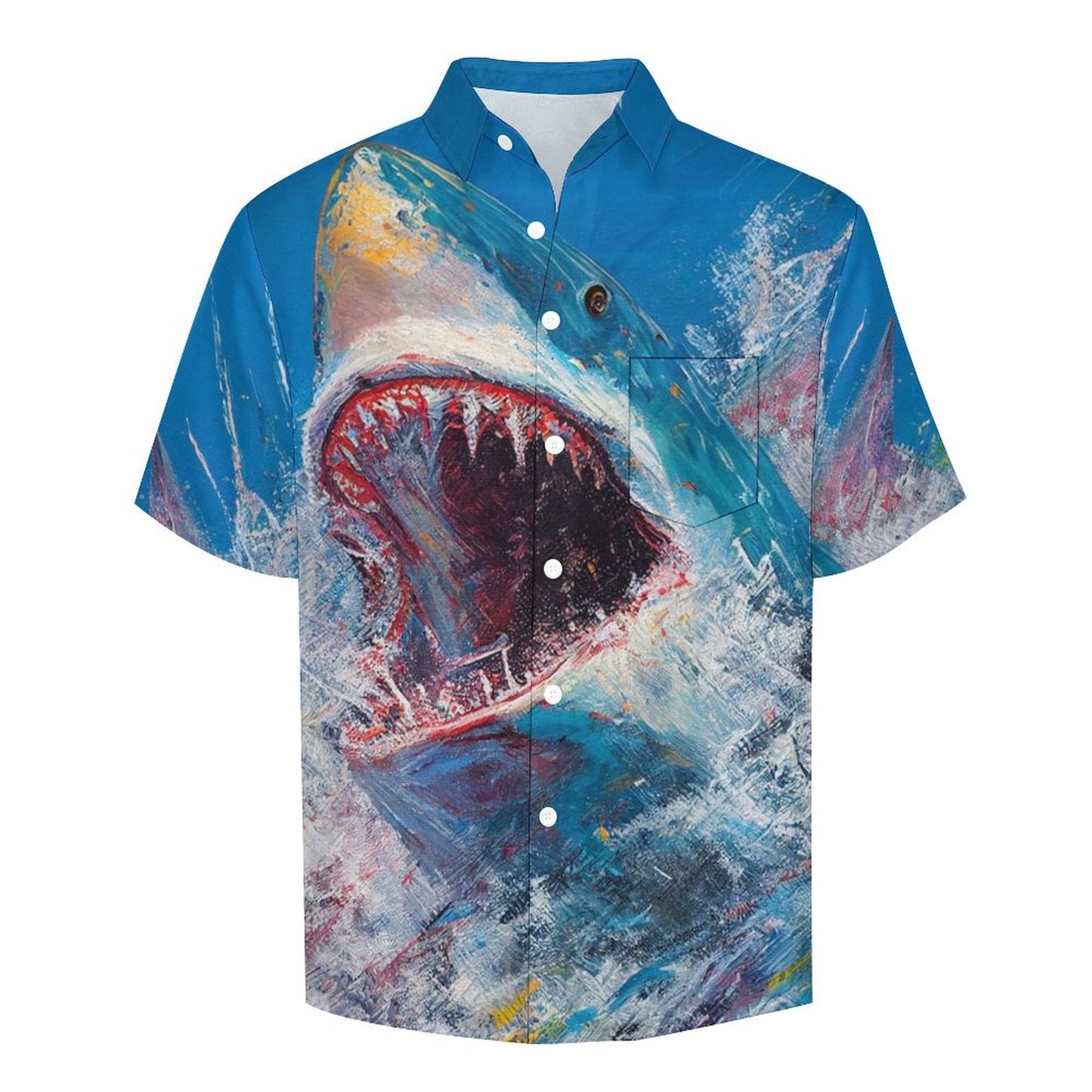 Men's Canvas Shark Art Print Vacation Hawaiian Shirt 2305106642