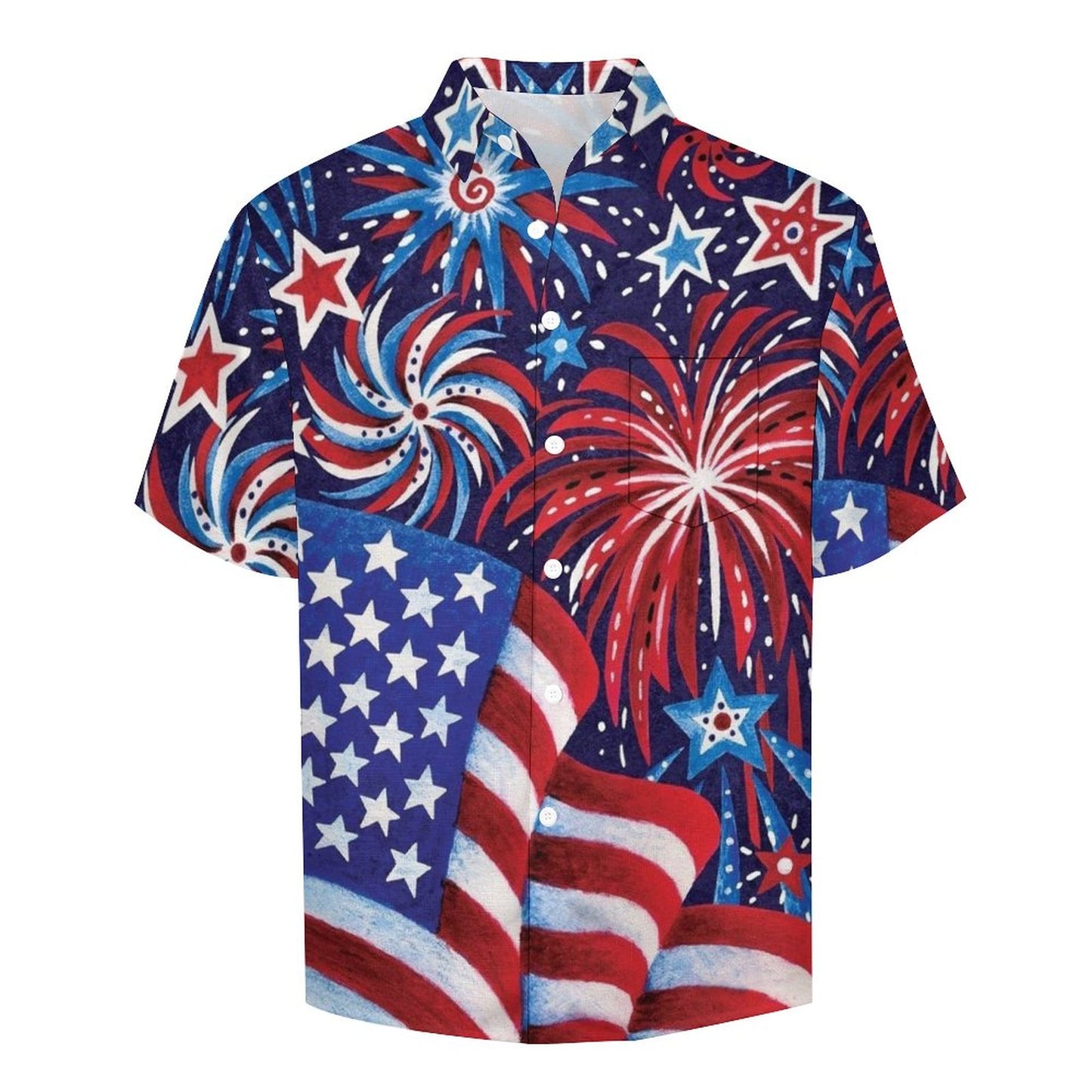 American Flag Chest Pocket Short Sleeve Cotton Linen Lounge Shirt 2306101234