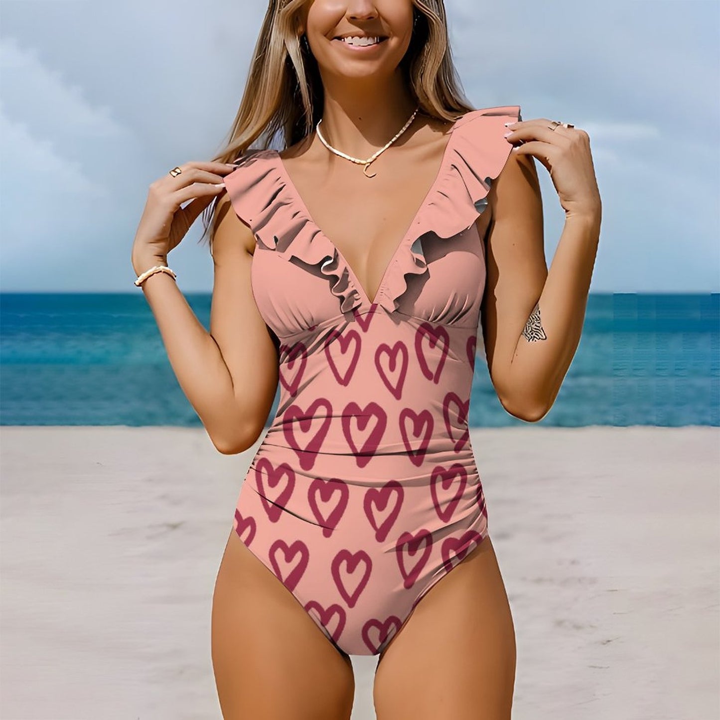 Casual Printed One Piece Swimsuit And Cover Up 2306103132