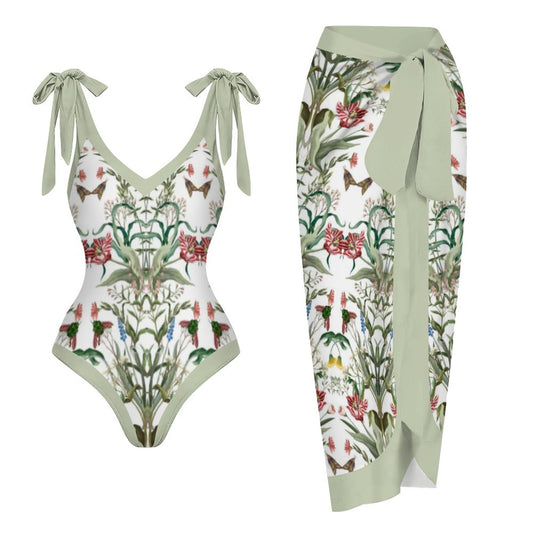 Casual Printed One-Piece Swimsuit And Cover Up 2305103380
