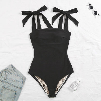 Reversible Bowknot Tie-shoulder One Piece Swimsuit