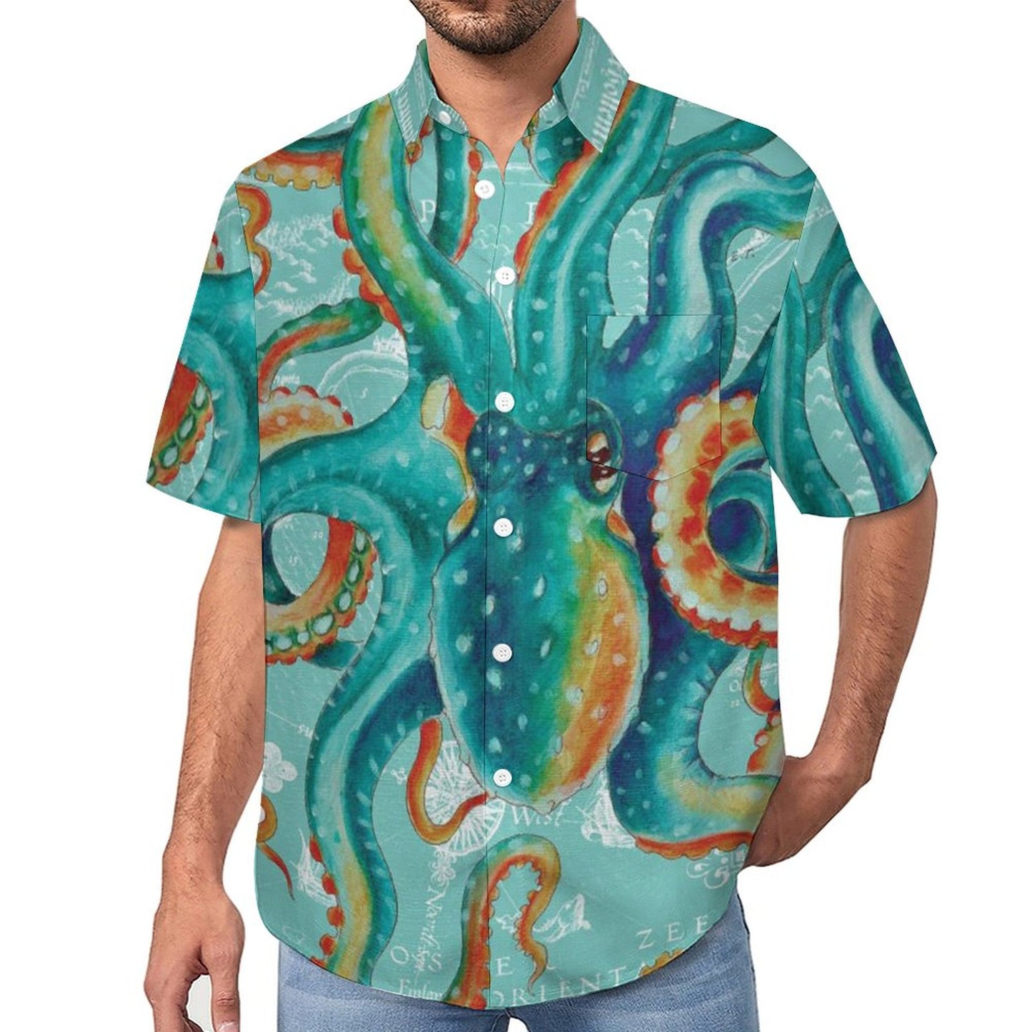 Men's Octopus Painted Art Print Vacation Hawaiian Shirt 2305106290