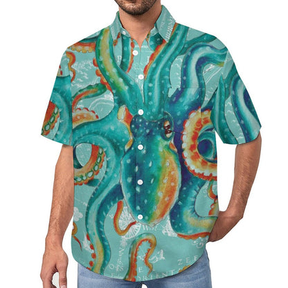 Men's Octopus Painted Art Print Vacation Hawaiian Shirt 2305106290