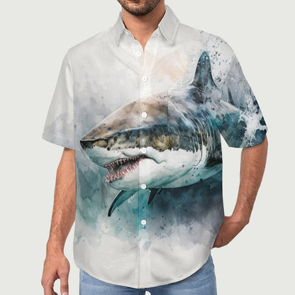 Men's Shark Painted Art Print Vacation Hawaiian Shirt