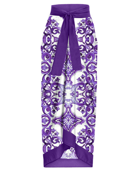 Fashion Vintage V-Neck Print One-Piece Swimsuit Set