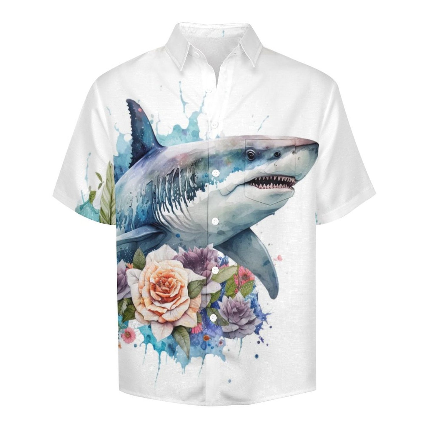 Men's Shark Painted Art Print Vacation Hawaiian Shirt