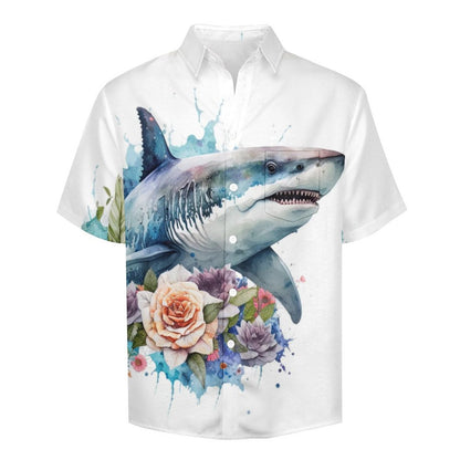 Men's Shark Painted Art Print Vacation Hawaiian Shirt