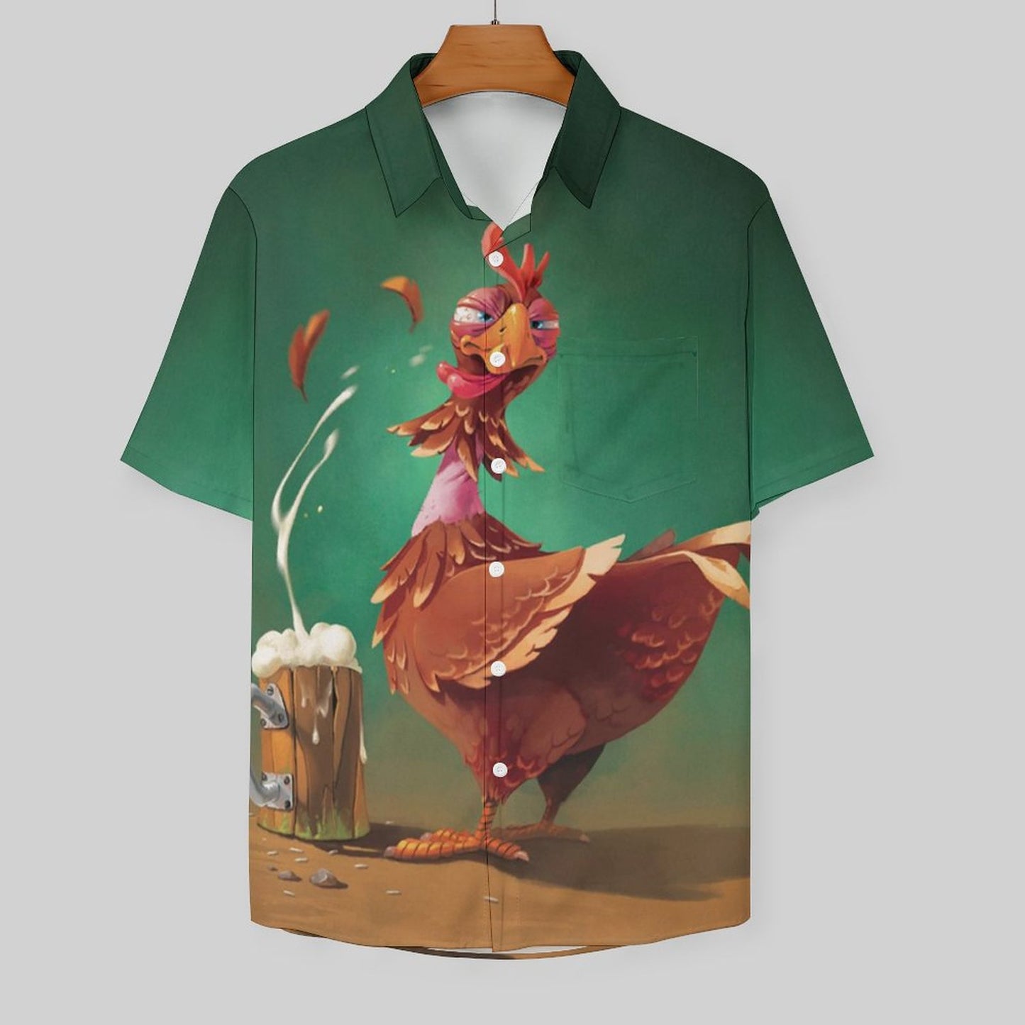 Men's Hawaiian Drunken Chicken Print Casual Short Sleeve Shirt 2306102833