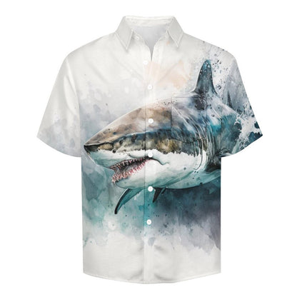 Men's Shark Painted Art Print Vacation Hawaiian Shirt