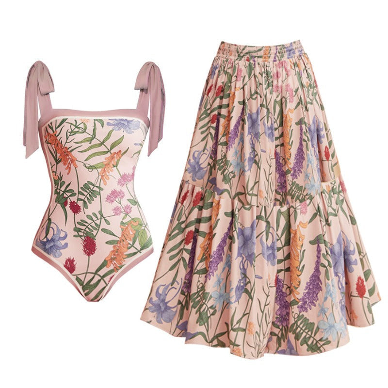 Reversible Bowknot Tie-shoulder One Piece Swimsuits and Cover Up