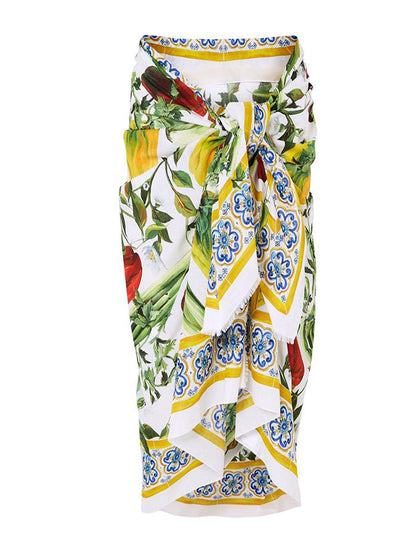 Vintage Print One Piece Swimsuit and Cover Up