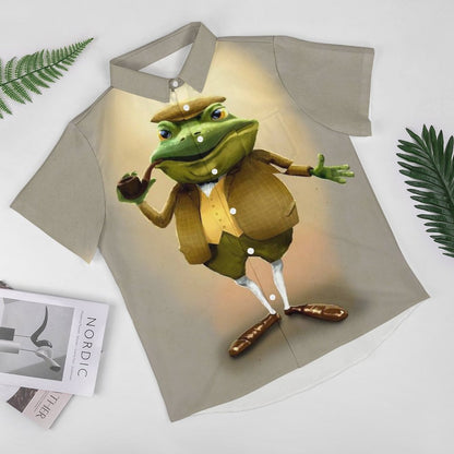 Men's Hawaiian Frog Print Casual Short Sleeve Shirt 2306102684