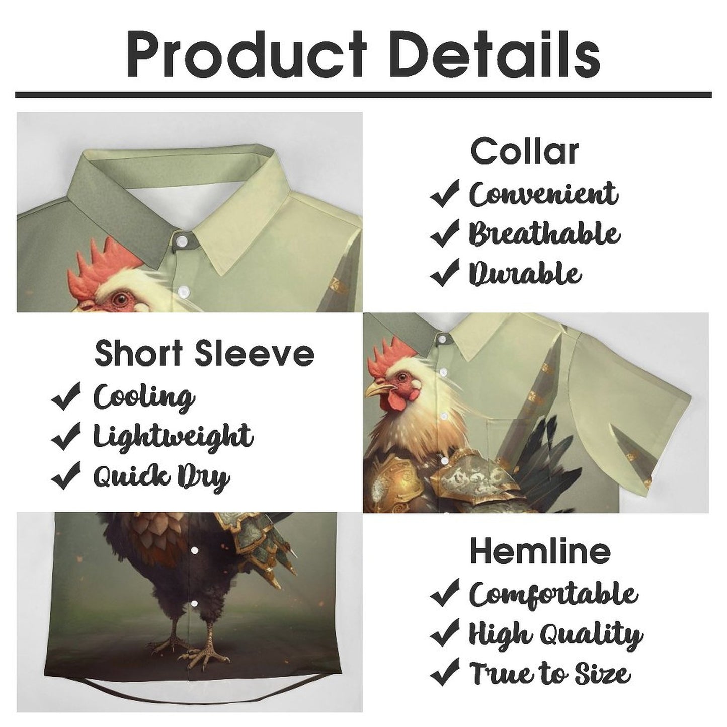 Men's Hawaiian Kung Fu Chicken Print Casual Short Sleeve Shirt 2306102832