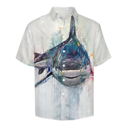 Men's Shark Painted Art Print Vacation Hawaiian Shirt 2305106301