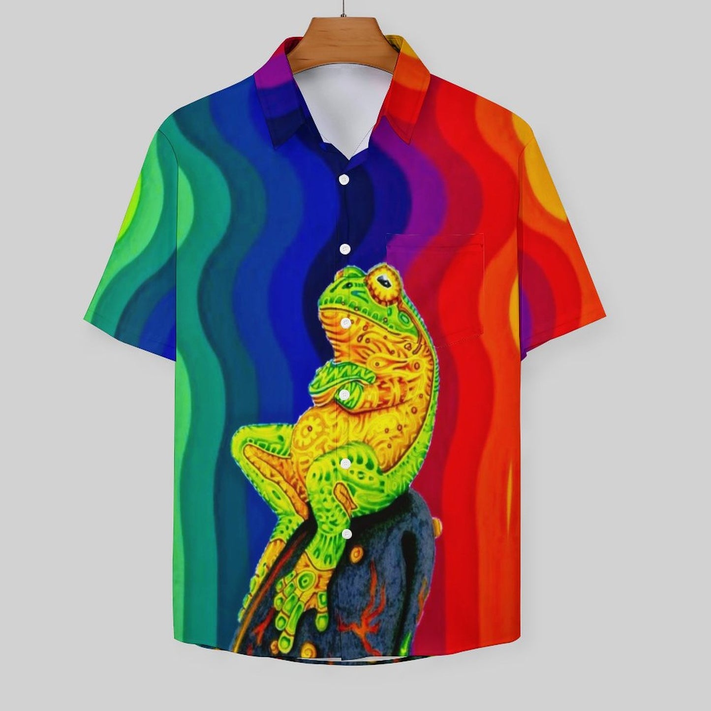 Men's Hawaiian Frog Print Casual Short Sleeve Shirt 2306102682