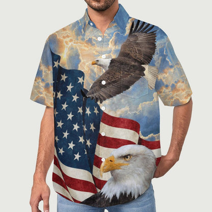 Men's Eagle American Flag Print Vacation Hawaiian Shirt 2305106649