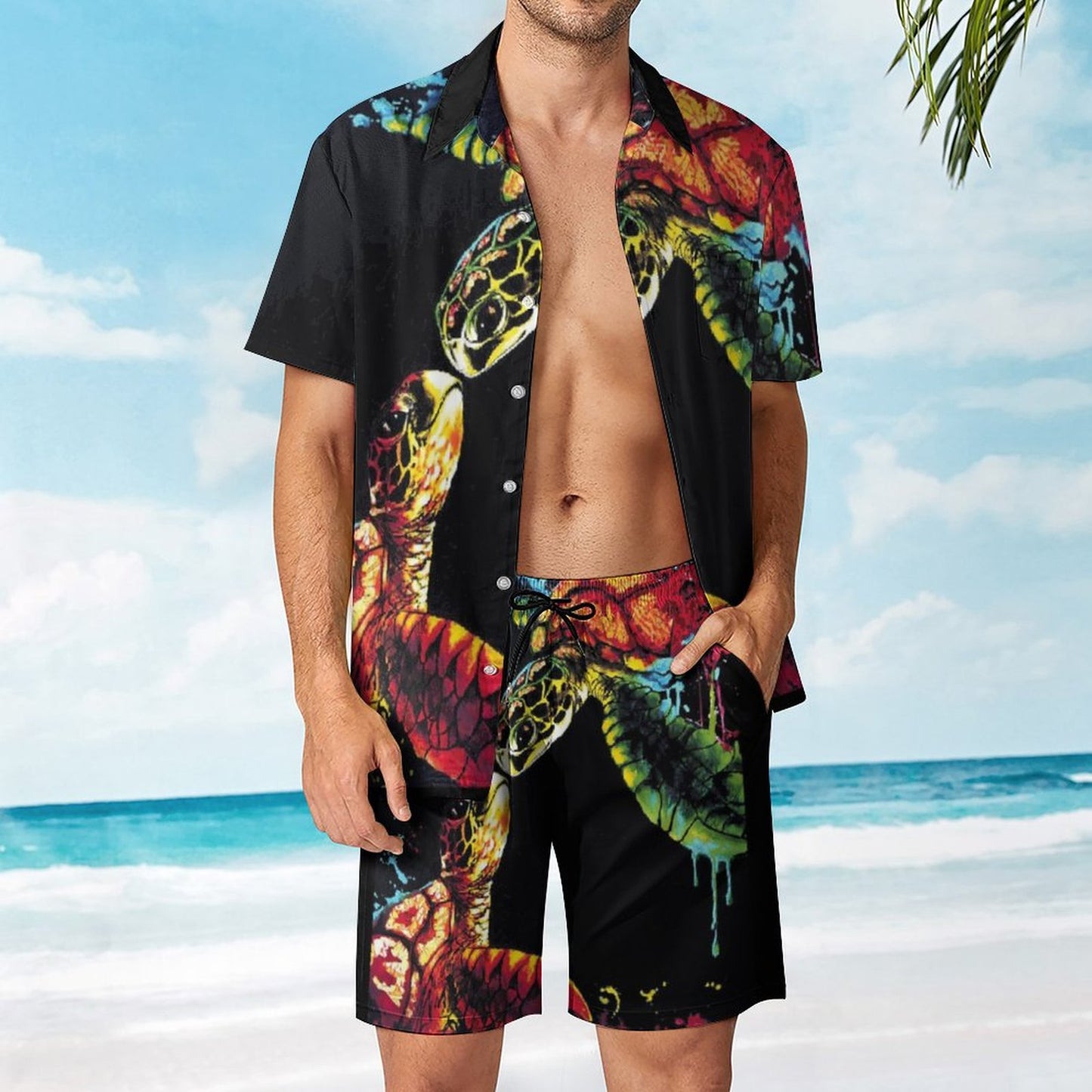 Men's Hawaiian Print Beach Two-Piece Suit 2305102306