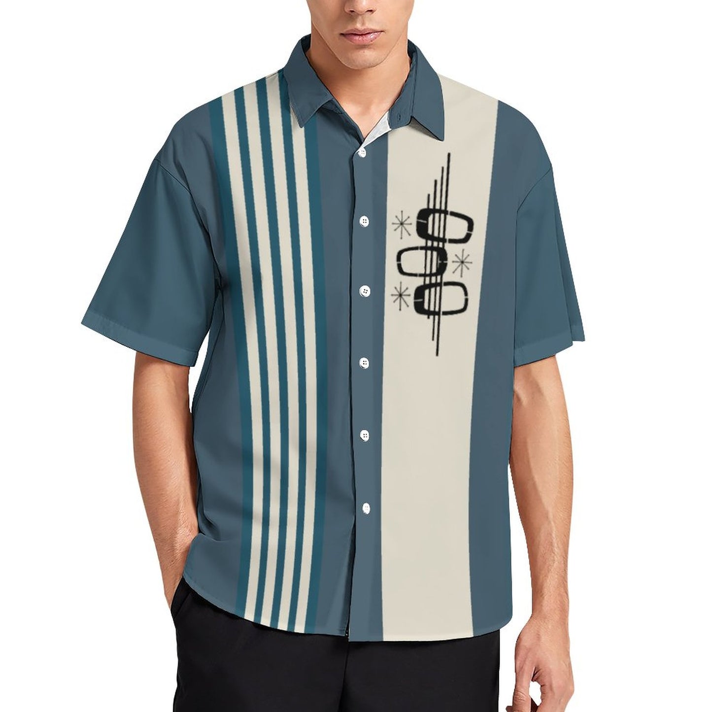 Men's Geometric Print Casual Breathable Hawaiian Short Sleeve Shirt