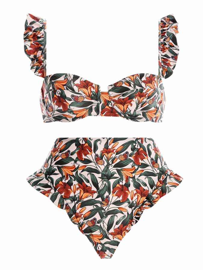 Vintage Floral Print Bikini and Cover Up