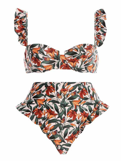 Vintage Floral Print Bikini and Cover Up