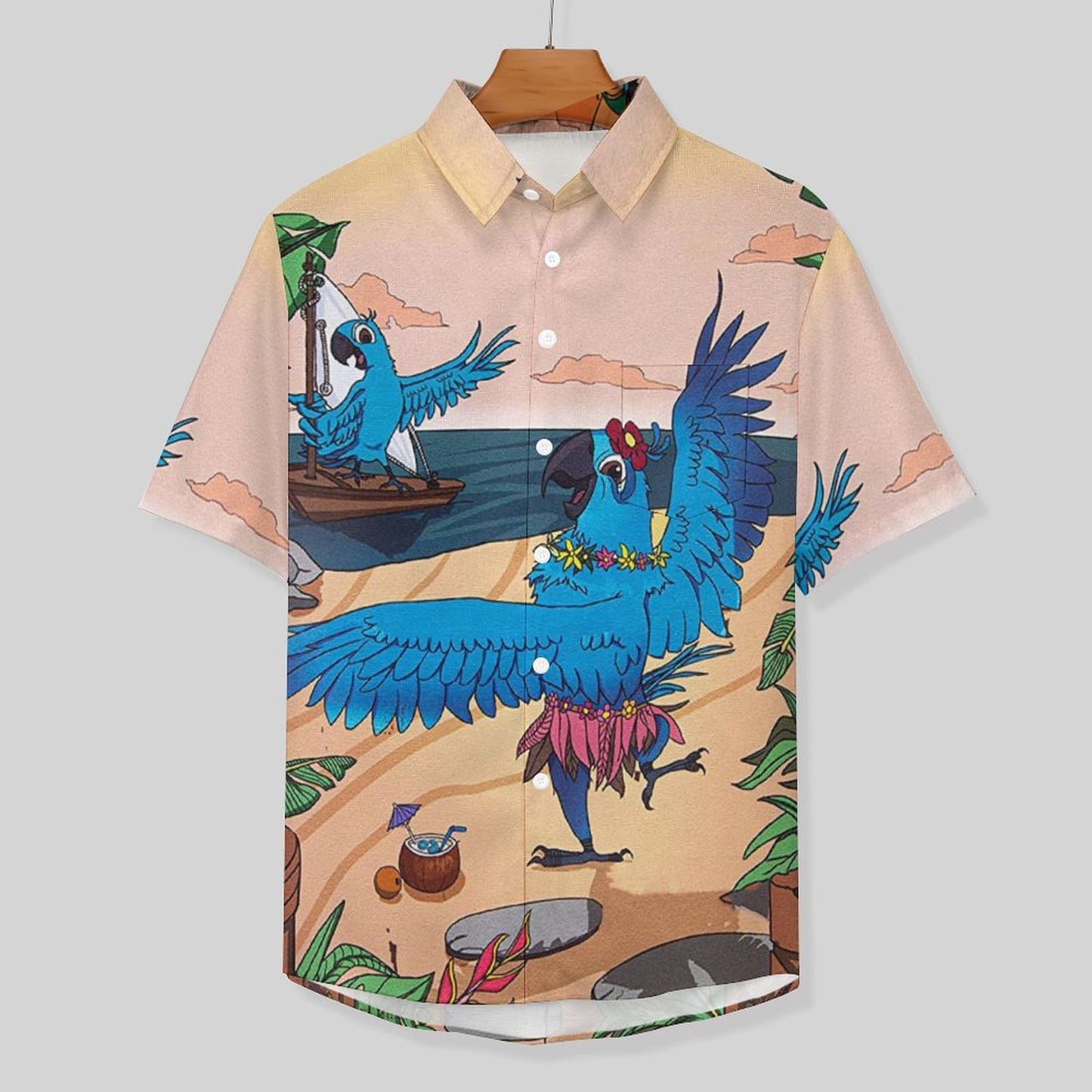 Men's Parrot Print Vacation Hawaiian Shirt 2306100691