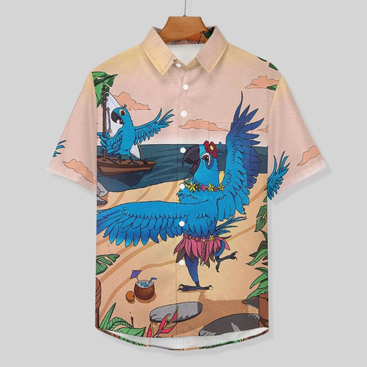 Men's Parrot Print Vacation Hawaiian Shirt 2306100691