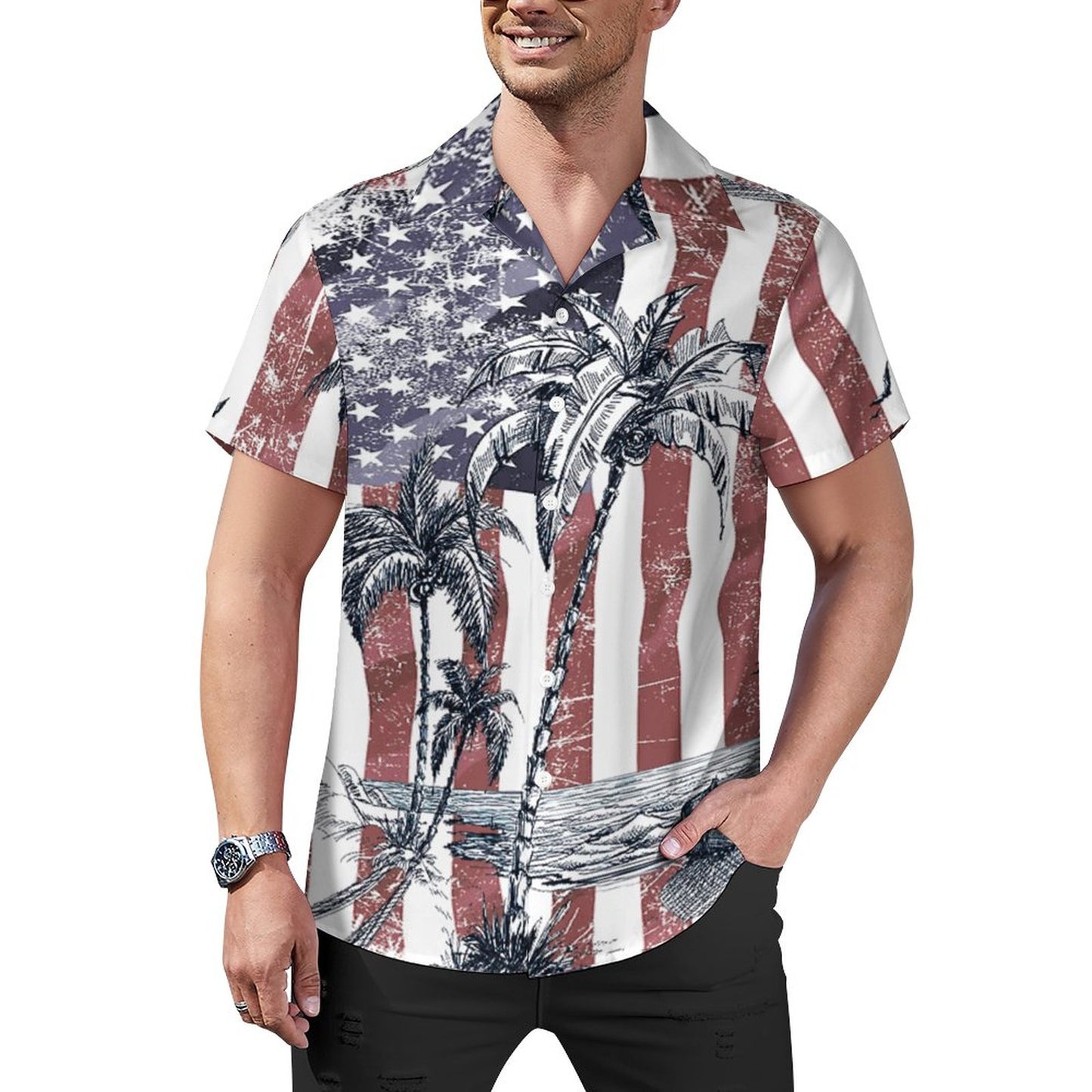 Men's Hawaiian Print Casual Shirt 2304107102