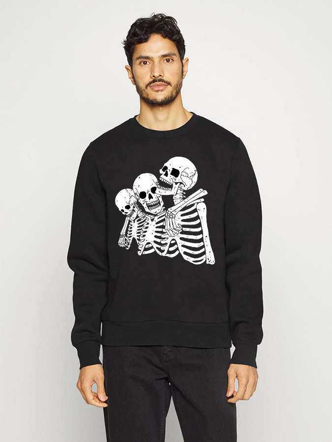 Unisex Round Neck Casual Skeleton Printed Long Sleeve Sweatshirt
