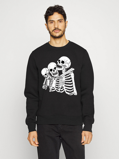 Unisex Round Neck Casual Skeleton Printed Long Sleeve Sweatshirt