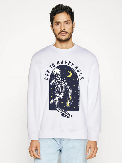 Unisex Round Neck Casual Skeleton Printed Long Sleeve Sweatshirt