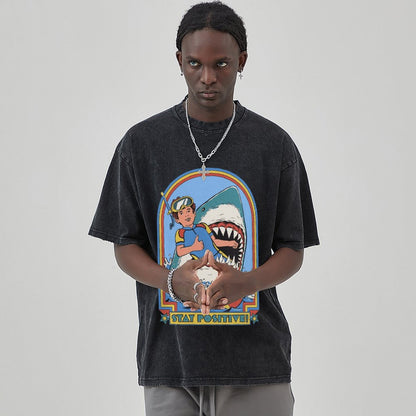 Unisex Vintage Solid Wash Denim T-Shirts 2306101203