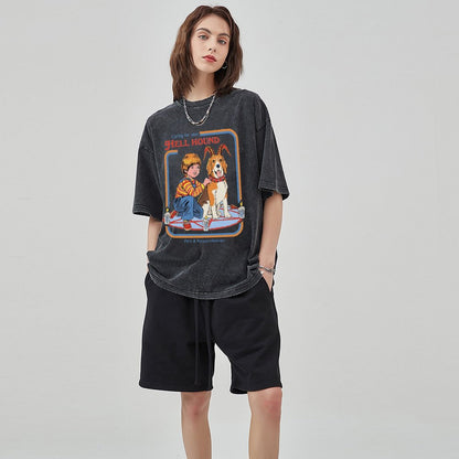 Unisex Vintage Solid Wash Denim T-Shirts