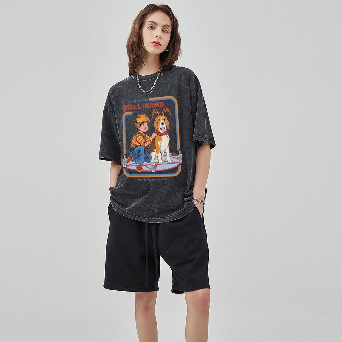 Unisex Vintage Solid Wash Denim T-Shirts