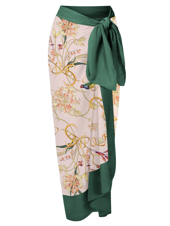 Fashion Floral Colorblock Print One-Piece Swimsuit Set