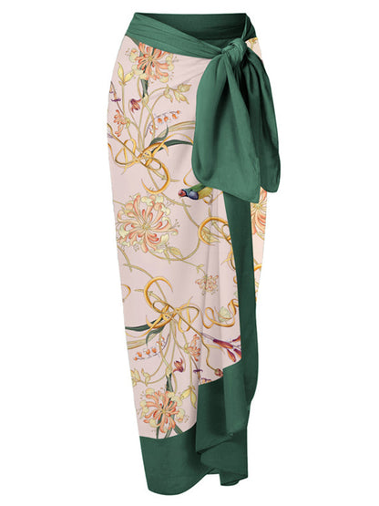 Fashion Floral Colorblock Print One-Piece Swimsuit Set
