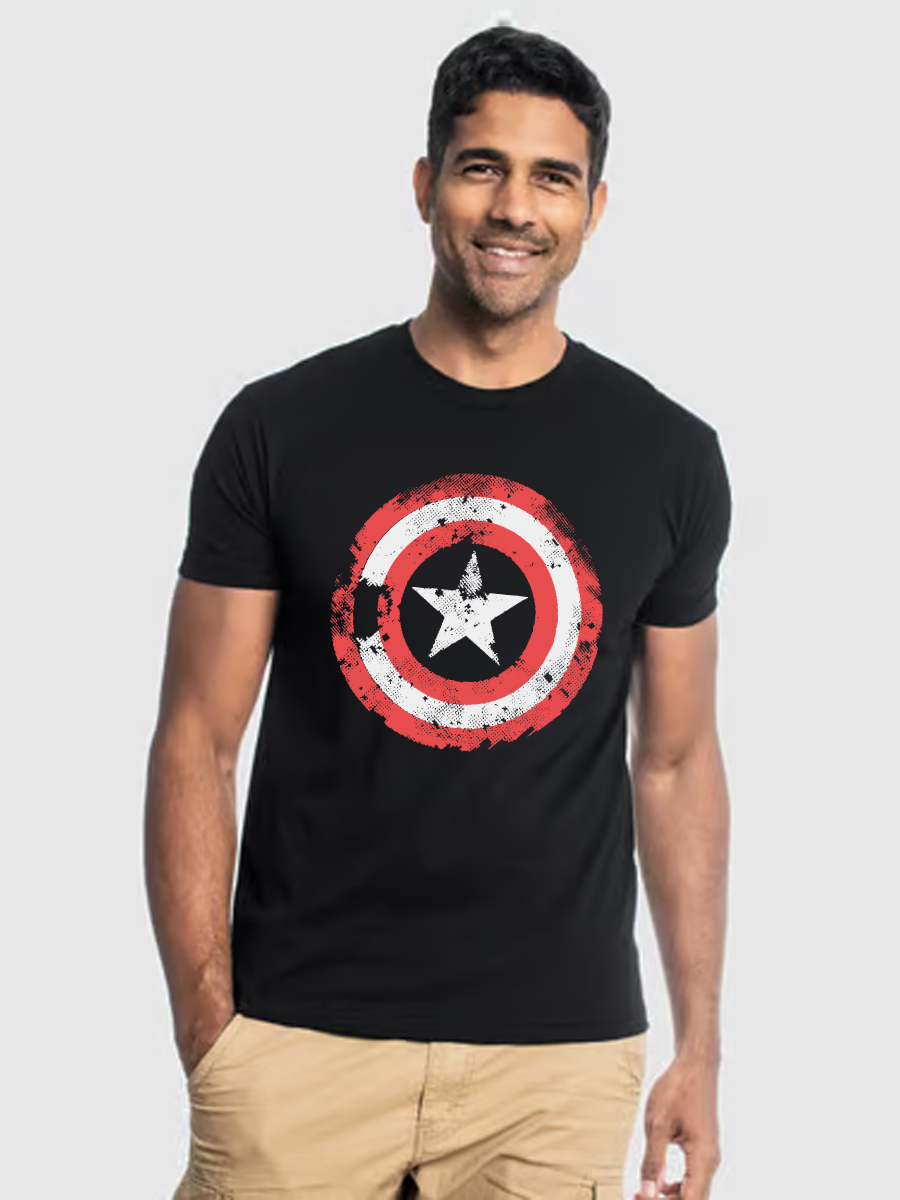 Men's Casual Captain America Printed Round Neck Short Sleeve T-Shirt