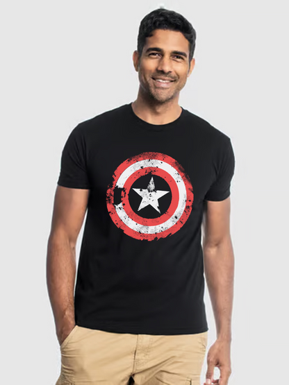 Men's Casual Captain America Printed Round Neck Short Sleeve T-Shirt