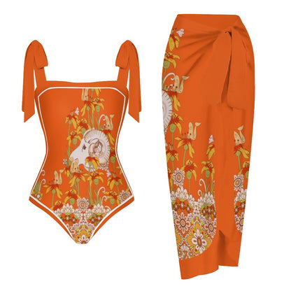 Fashion Printed One Piece Swimsuit And Cover Up 2305105587