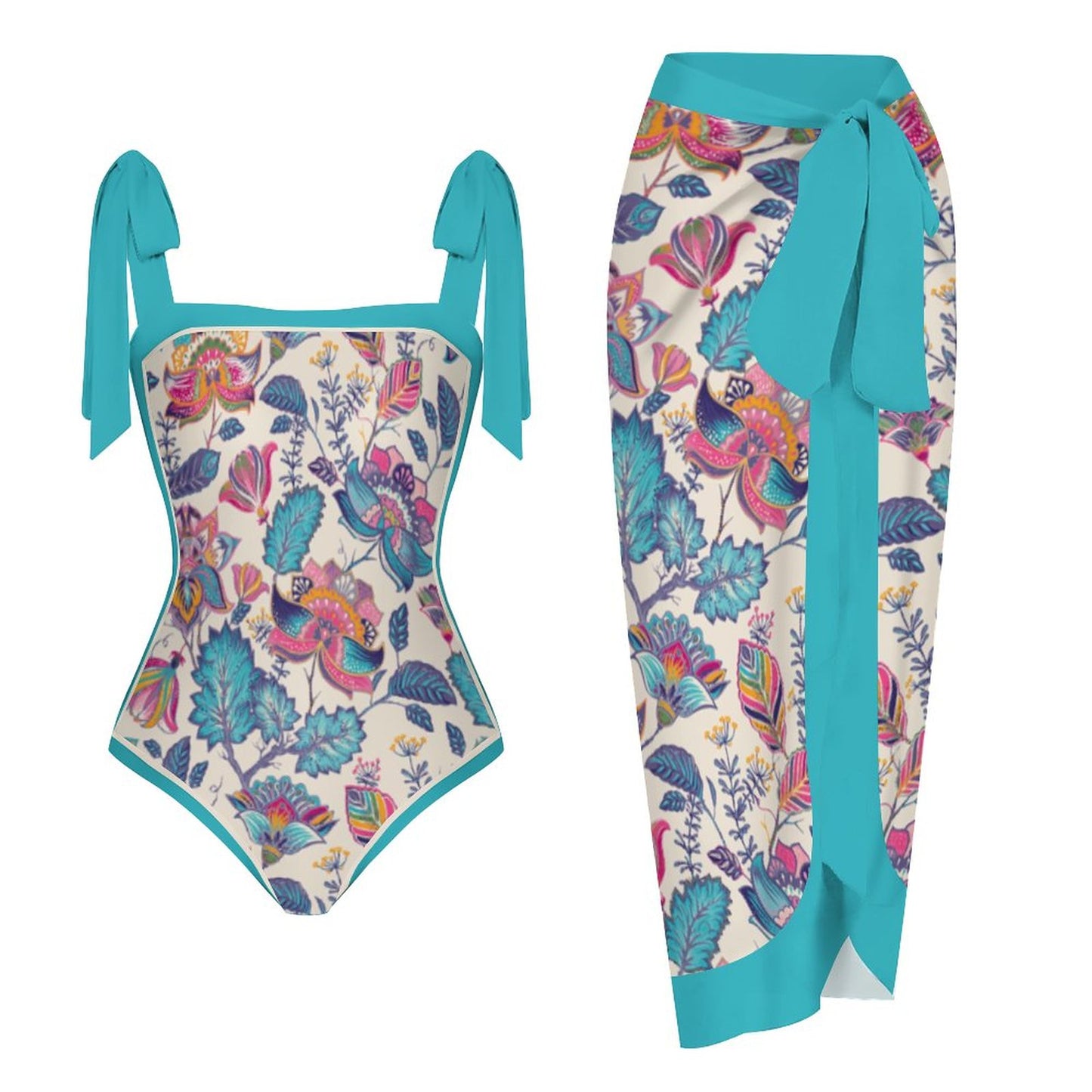 Fashion Printed One Piece Swimsuit And Cover Up 2305104620