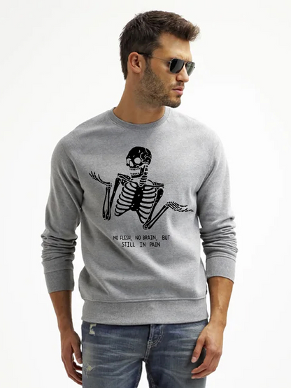 Unisex Round Neck Casual Skeleton Printed Long Sleeve Sweatshirt