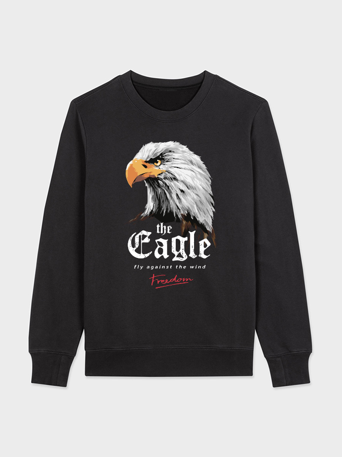 Unisex Round Neck Casual Eagle Printed Long Sleeve Sweatshirt