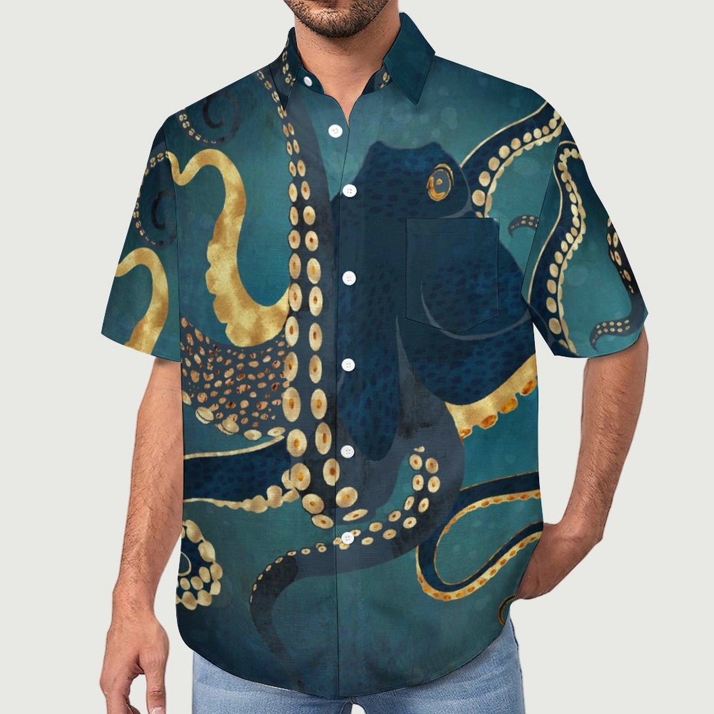 Men's Octopus Painted Print Vacation Hawaiian Shirt 2305106278