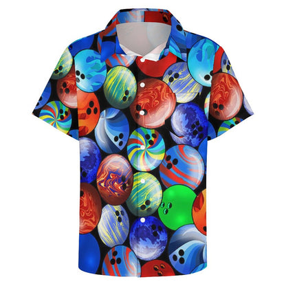 Men's Planet Bowling Print Casual Short Sleeve Shirt 2306102512