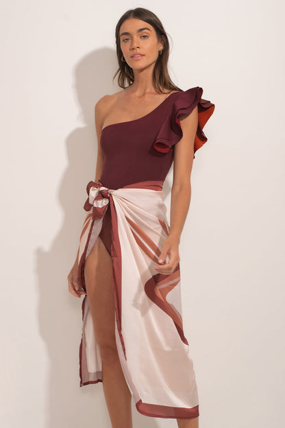 One-Shoulder Ruffled One Piece Swimsuit and Cover Up