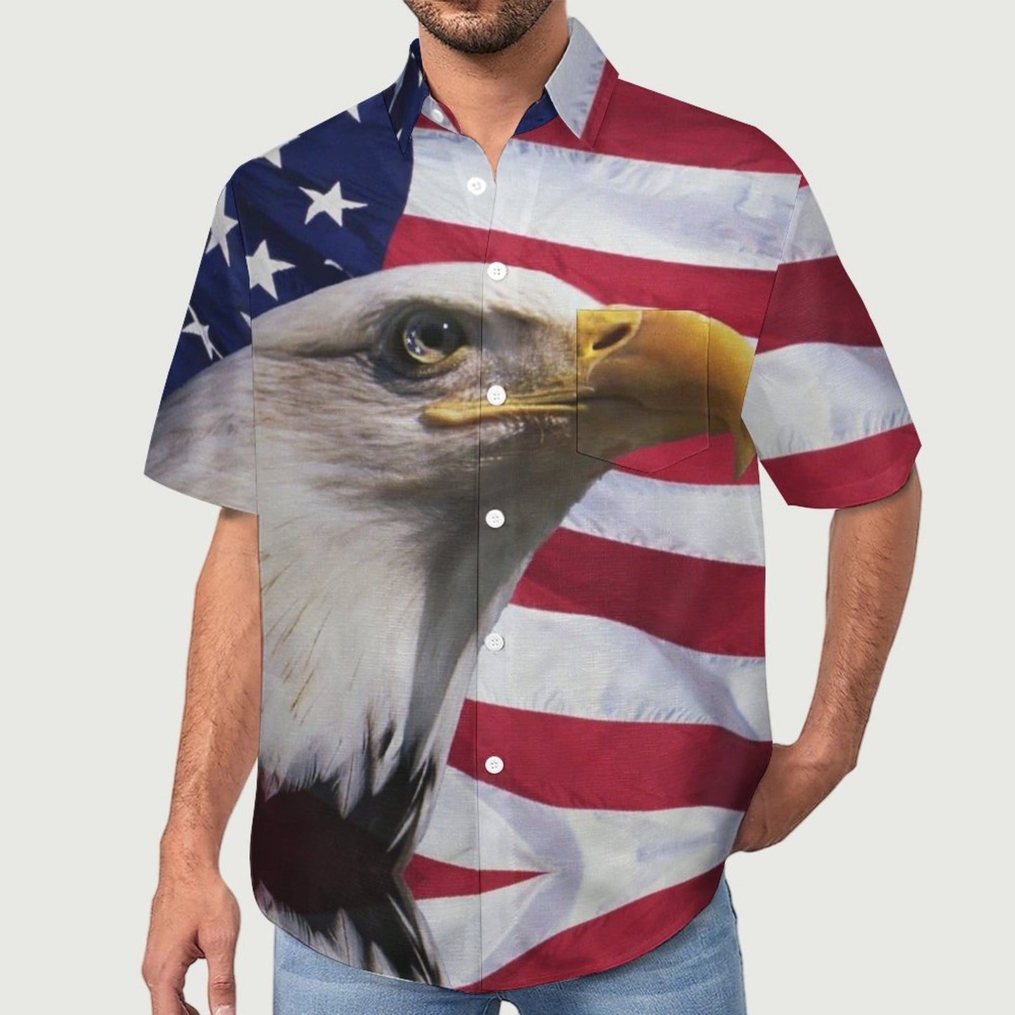 Men's Eagle American Flag Print Vacation Hawaiian Shirt 2305106653