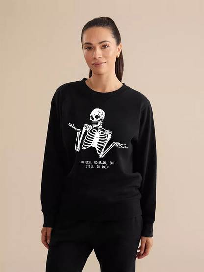 Unisex Round Neck Casual Skeleton Printed Long Sleeve Sweatshirt